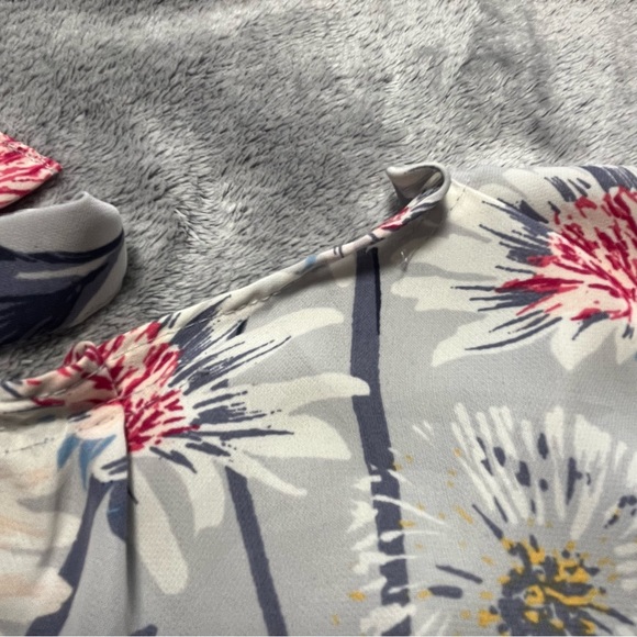 LC Lauren Conrad Large Floral Tie-Neck Cap Sleeve Top - White, Pink & Navy - Picture 8 of 10